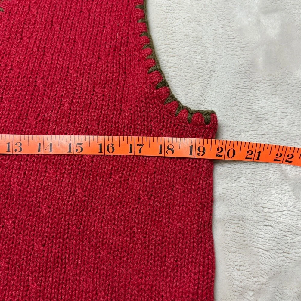 Vtg 90s Portraits By Northern Isles Hand Embroidered Sweater Vest Womens S/M Red